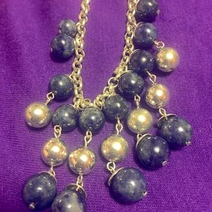 Silvertone necklace 18” Navy Beads